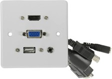 Multimedia Wall Plate with HDMI, VGA, USB and 3.5mm Audio Multi Sockets in White