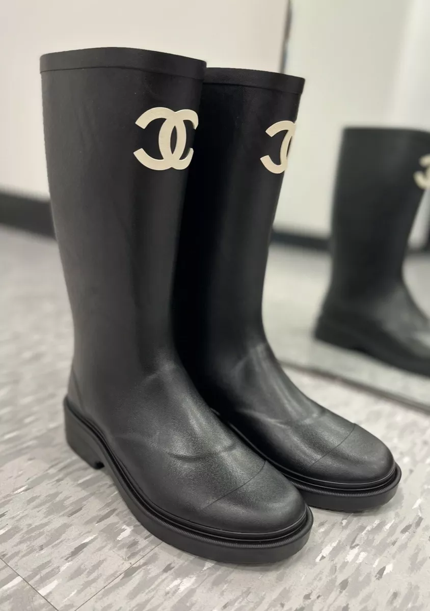 Authentic Chanel Logo Rain Boots Size 40