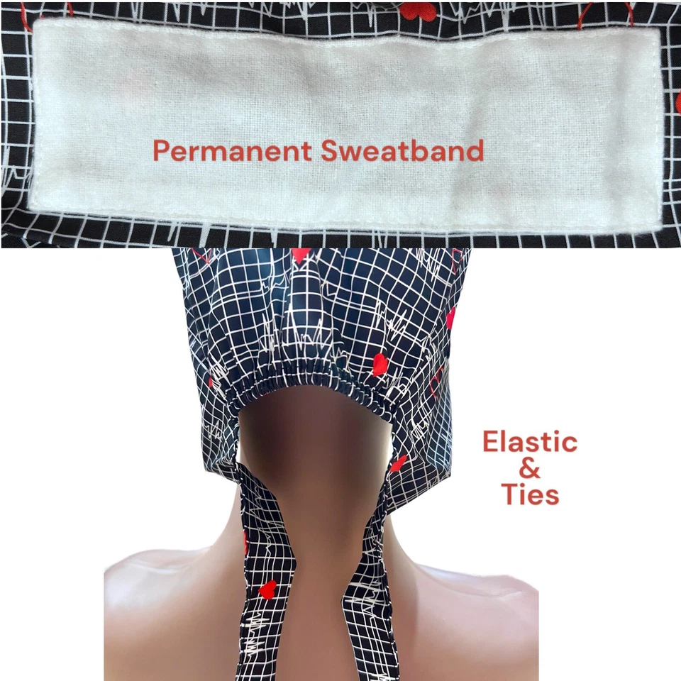 Work Cap Medical Chef Painter Unisex Polyester OSFM “Black Grid” - Image 2 of 4