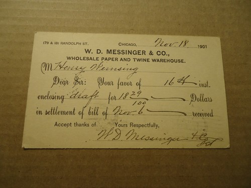 Ad postcard W. D. Messinger & Co wholesale paper & twine warehouse 1901 CHICAGO - Picture 2 of 2