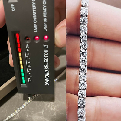 Tennisarmband 3 mm 6,0 TCW Rundschliff weiß Moissanit in 14 Karat Weißgold vergoldet