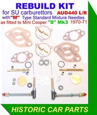 REBUILD KIT+ M NEEDLES for HS2 1¼ SU Carbs for MINI COOPER S 1275 Mk3 1970-71