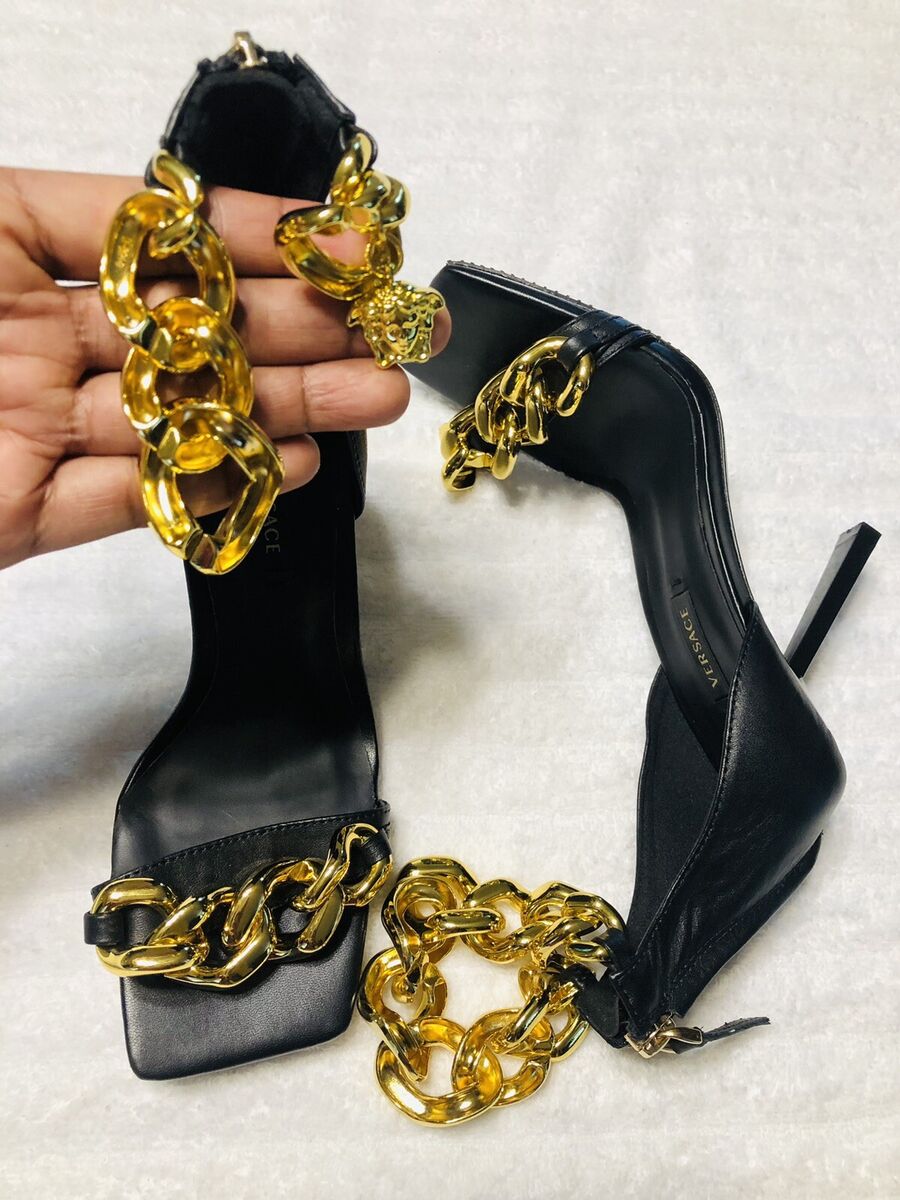 サンダル・ミュール Versace V-chain Leather Sandals VERSACE Medusa Chain Leather Sandals. Size 5 | eBay
