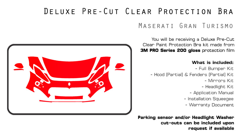 Maserati Gran Turismo 2009-2012 3M PRO PreCut Paint Protection Clear Bra PPF Kit