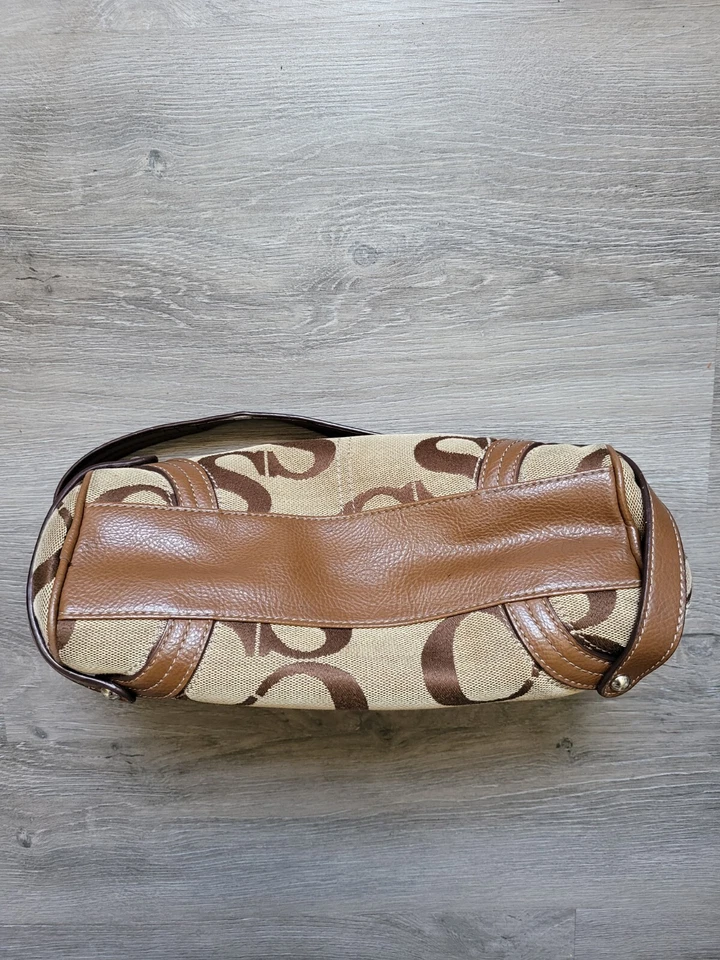 Cartera Sophia Caperelli Firma Tela Cuero Marrón Borde Bolso Cartera Foto 4 de 4