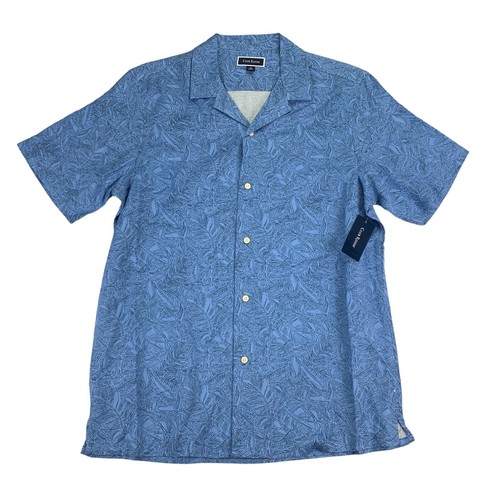 Club Room Mens Dotted Tropical Camp Short Sleeve Button Down Shirt Blue M