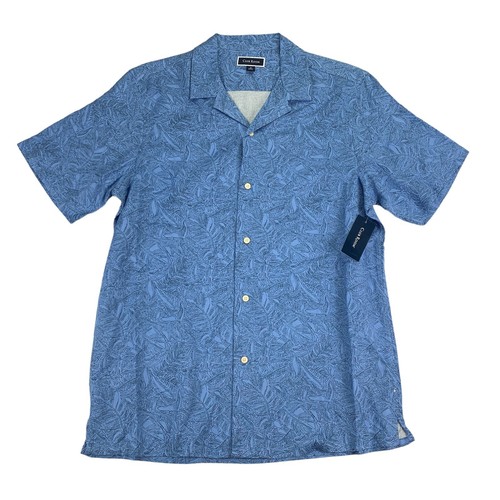 Club Room Mens Dotted Tropical Camp Short Sleeve Button Down Shirt Blue M - Afbeelding 1 van 4