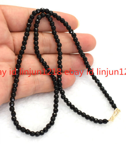 Beautiful 4mm Faceted Black Agate Onyx Gemstone Beads Necklace 16-36'' 14K  - 第 1/12 張圖片