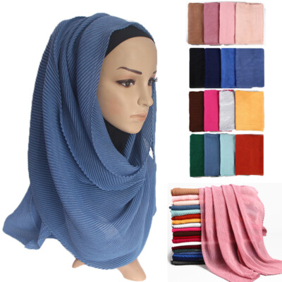 Women Oversize Crinkle Muslim Hijab Scarf Turban Headwrap Pleated Scarves  Shawls
