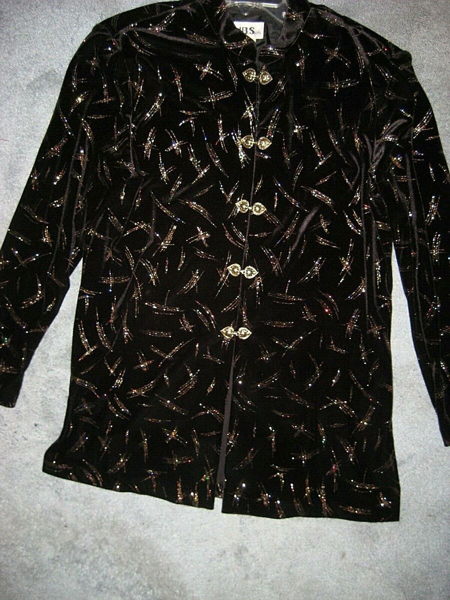 SZ XL J.B.S. BLACK VELVET JACKET -GOLD ACCENTS - MANDARIN SZ XL J.B.S. BLACK VELVET JACKET -GOLD ACCENTS - MANDARIN