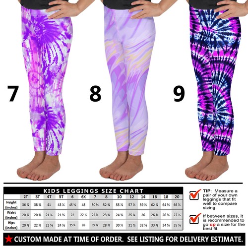 Kids Purple Tie Dye Leggings #1 - Baby Girls Boys Teens Teal Plum Retro Fashion - Picture 23 of 29