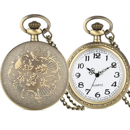 Vintage Bronze Quartz Pocket Watch for Men & Women with 80 Cm Pendant Chain - Picture 5 of 5