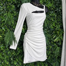 ZARA Dress Women XS White One Shoulder Mini Ruched Cut Out Party 1928