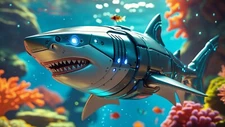 Digital Image Picture Photo Wallpaper Background – Robotic Shark in Coral Reef