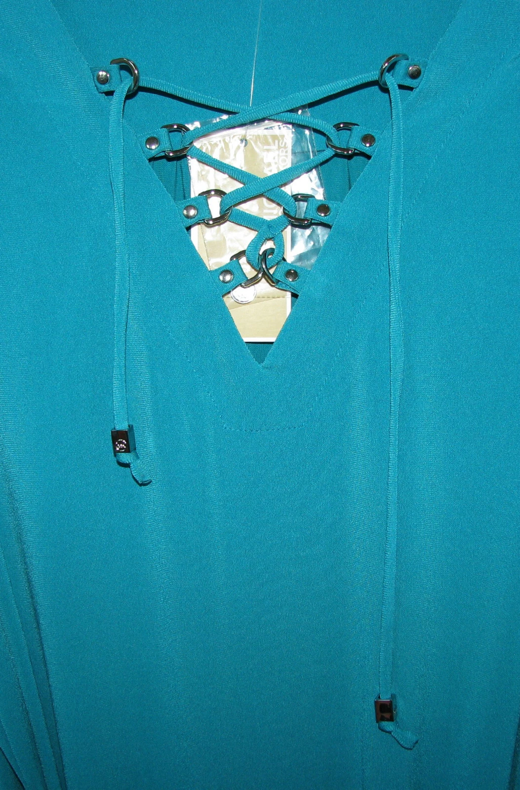 ABITO MICHAEL KORS PIASTRELLE BLU TURCHESE MANICA A LINGUETTA INCROCIATO CRAVATTA COLLO NUOVO + ETICHETTA