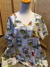 Sesame St Street Scrubs Scrub Top Cartoon 2XL XXL Elmo Big Bird Oscar The Grouch