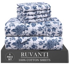 RUVANTI 6 Pcs Cotton Sheets - 100 Natural Cotton Soft, Lightweight Breathable