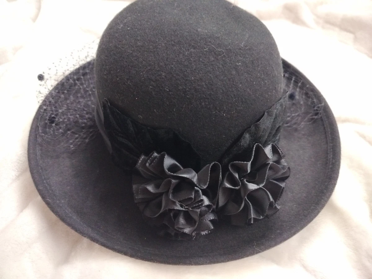 Oscar de la Renta Millinery Black Wool Felt Feather Hat Art Deco Wide NWT VTG Formal 100% Wool Vintage Hats for Women for sale | eBay main image 3