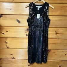 Max Studio Specialty Womens Dress SZ M Black Sequin Cocktail Sheath