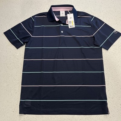 PUMA Golf X Arnold Palmer AP Rugby Stripe Golf Polo Shirt Size M Deep Navy NWT
