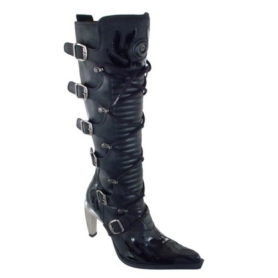 New Rock Damen High Heels Spitz Stiefel Boot Flamme Metallabsatz M9308 7026