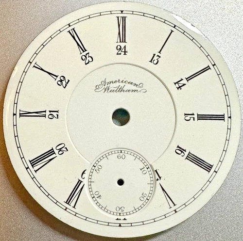 Early,  Antique Vintage 18s Waltham 24-hour Double Sunken Pocket Watch Dial