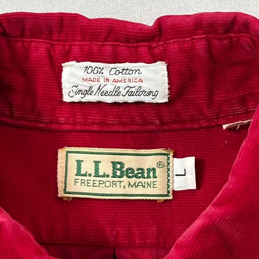 Camisa De Colección LL Bean Pana Hombres Grande Roja Exterior Tareas Trabajo EE. UU. Foto 3 de 4