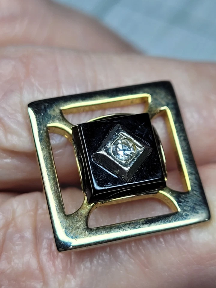 Cufflinks Faux Diamond & Faux Black Onyx Gold Tone Classy - Image 4 of 4