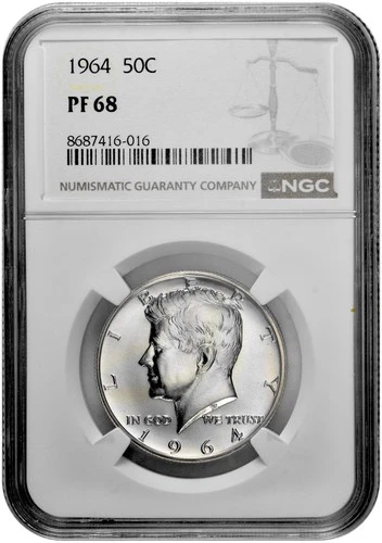 1964 50C Silver Proof Kennedy Half Dollar NGC Graded PF 68 in New Holder