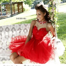 Sherri Hill 21227 red homecoming prom wedding rhinestone tutu sequence dress