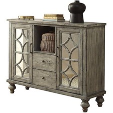 Bowery Hill 2-Drawer Console Table in Weathered Gray Finish with Mirrored Doors