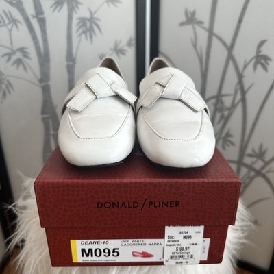 Women's Donald Oliver Deane-15 Lacquered Nappa Loafer Shoes, 9.5, Off-White