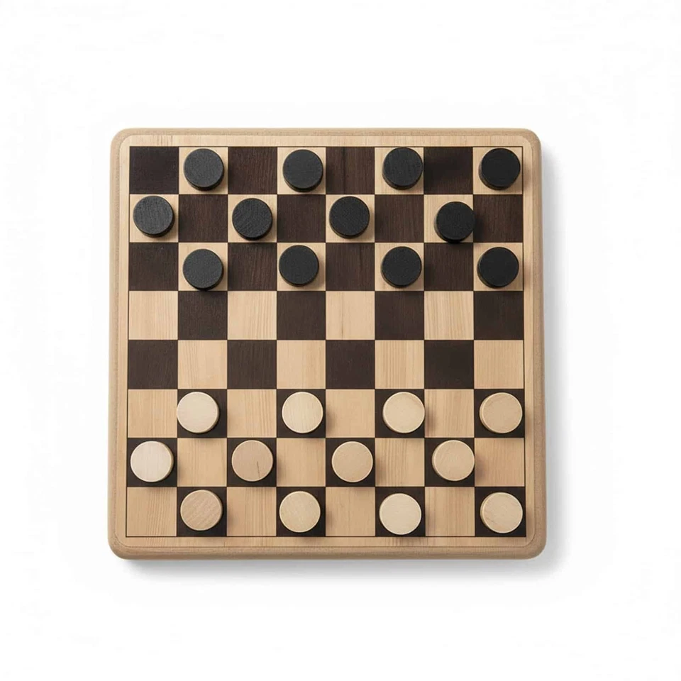 Retro Draughts Board Game Traditional Checkers Vintage Wood Family Gift Set - Image 4 of 4