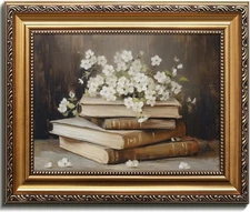 Kizbok Gold Framed Wall Art for Home Decor, Vintage Books and Flowers Canvas ...