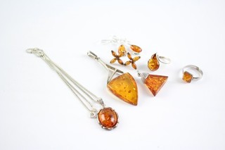 Sterling Silver Amber Jewellery Baltic Honey Modernist Floral x7 (28g)