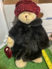 Russ Berrie Nuria Plush Teddy Bear Coat Hat Purse Pearls Granny Grandma Core 