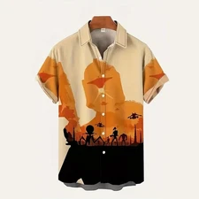 Mens Futuristic Tech 3D Printed Short Sleeve Shirt