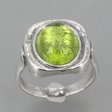 RARE Retired Silpada Textured Sterling Silver Peridot Cabochon Ring R6726 Size 8