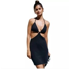 Anthropologie Womens Dress Black Cut Out Mini Back Neck Tie Stretch Medium