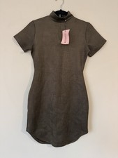 Missguided Khaki Suede-Effect High Neck Mini Dress | Size 10 | NWT