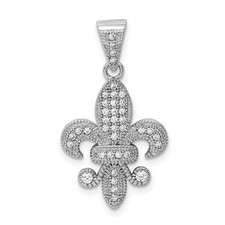 Sterling Silver  CZ Fleur De Lis Charm Pendant 0.77 Inch