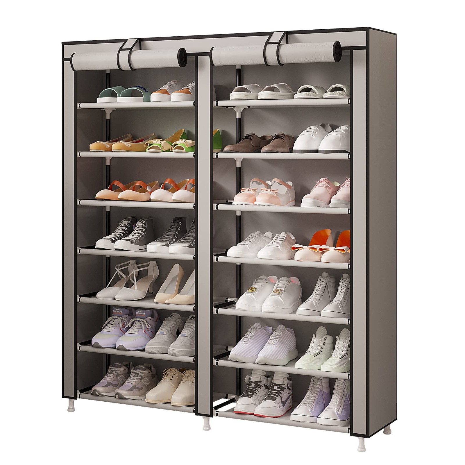 Space-Saving Double Row Shoe Rack with Nonwoven Cover for Organized Storage