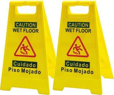 2-Pack Caution Wet Floor Sign, 17.5'' Height, Bright Yellow, Double-Sided Folding