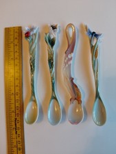 Set Of 4 Franz Porcelain Sculptured Spoons Dragonfly, Ladybird, Bee , Butterfly.