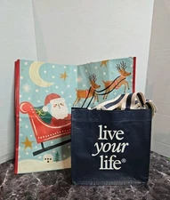 Small, Large Holiday, Life themed reusable shopping bags Lot of 2
