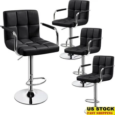 Adjustable Faux Leather Swivel Bar Stools Set of 4 Dining Kitchen Office New