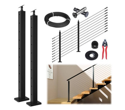 Muzata 5-10FT Modular Black Cable Railing Kit 36 Inch 2 Stair Post Kit Comple...