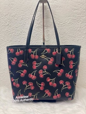 NWT Coach City Tote Bag With Cherry Print In Leather CCZ18 Black