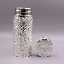 Pure Solid S999 Fine Silver Drinking Cup Dragon Healthy Water Bottle 75g 5.5inH