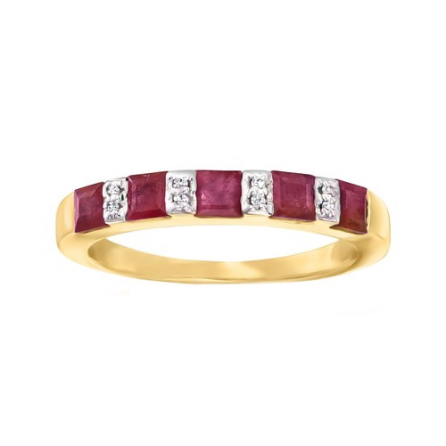 10K Yellow Gold Natural Ruby Gemstone Eternity Band 10K Gold Ring For Women